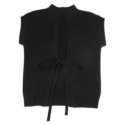 Y's Wool Back Slit Sleeveless Rib Knit Sweater Black Size F