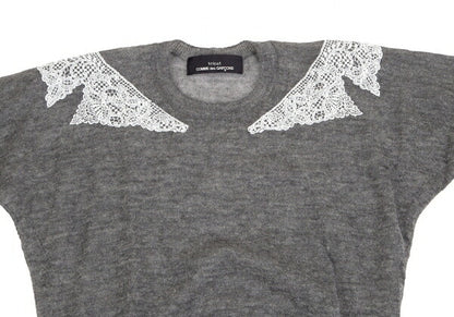 COMME des GARCONS Lace Rubber Print Knit Sweater Gray Size M