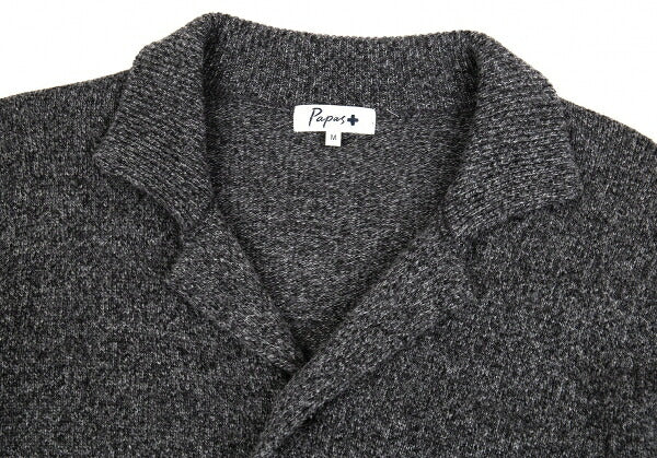 Papas Wool Rib Knit Collar Jacket Gray Size M