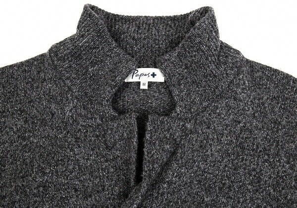 Papas Wool Rib Knit Collar Jacket Gray Size M