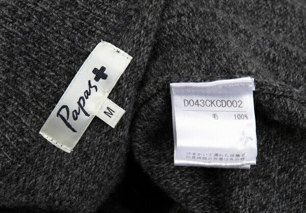 Papas Wool Rib Knit Collar Jacket Gray Size M