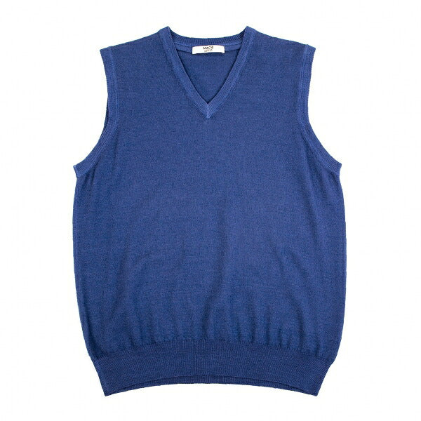 Papas Italian Wool Cashmere V-Neck Knit Sweater Blue Size 48