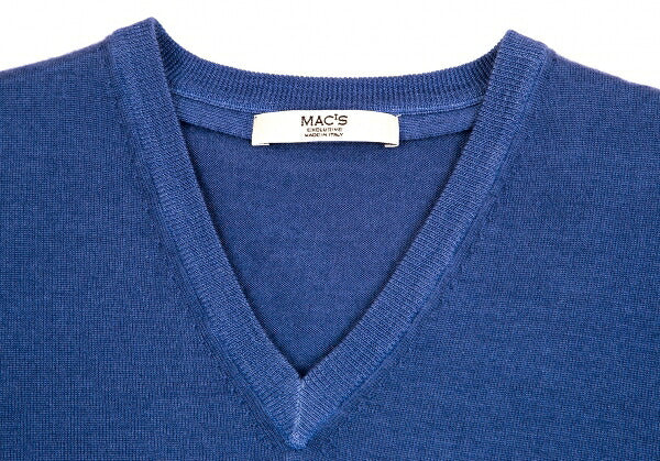 Papas Italian Wool Cashmere V-Neck Knit Sweater Blue Size 48