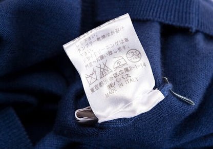 Papas Italian Wool Cashmere V-Neck Knit Sweater Blue Size 48