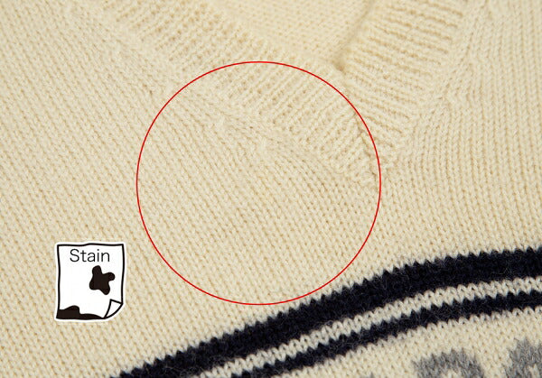 Papas Wool Line Lettering V-Neck Knit Sweater Cream Size M