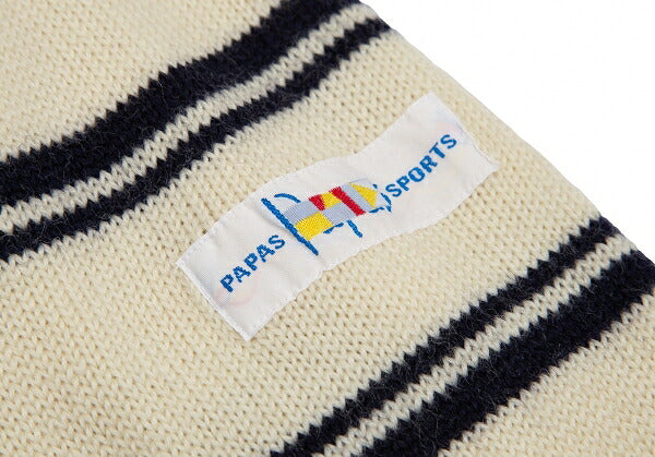 Papas Wool Line Lettering V-Neck Knit Sweater Cream Size M