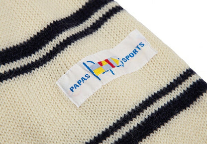 Papas Wool Line Lettering V-Neck Knit Sweater Cream Size M