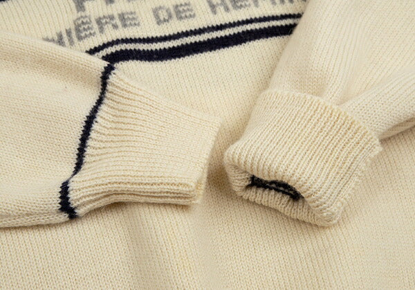 Papas Wool Line Lettering V-Neck Knit Sweater Cream Size M