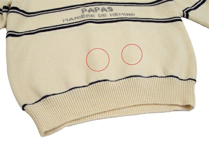 Papas Wool Line Lettering V-Neck Knit Sweater Cream Size M