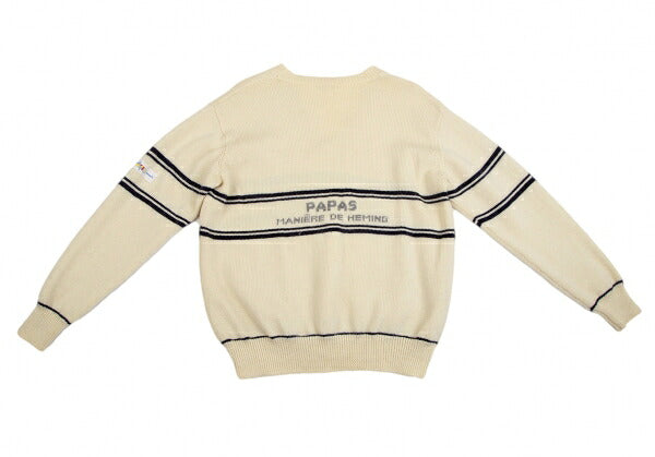 Papas Wool Line Lettering V-Neck Knit Sweater Cream Size M