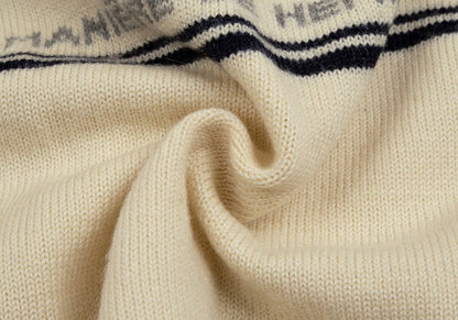 Papas Wool Line Lettering V-Neck Knit Sweater Cream Size M