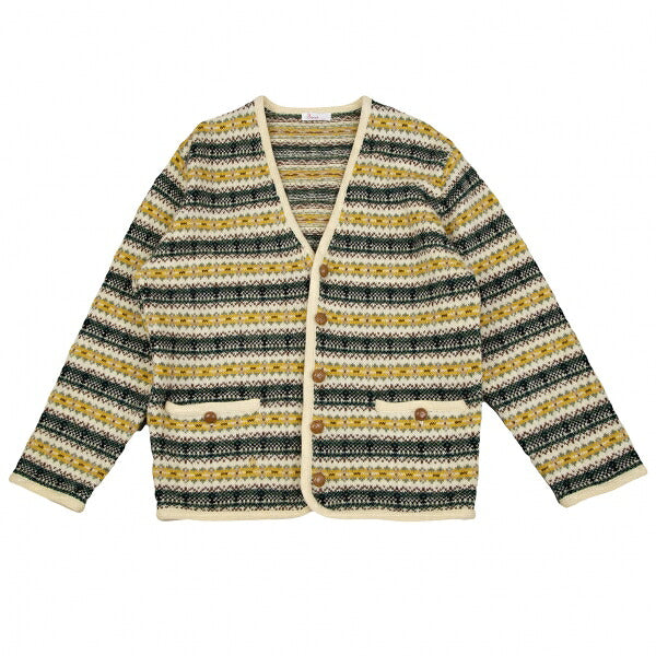Papas Beige Wool Fair Isle Border Knit Cardigan Size M