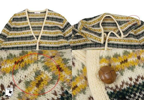 Papas Beige Wool Fair Isle Border Knit Cardigan Size M