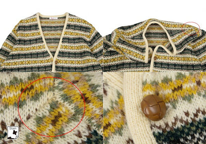 Papas Beige Wool Fair Isle Border Knit Cardigan Size M