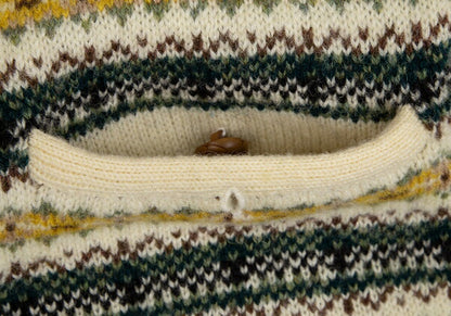 Papas Beige Wool Fair Isle Border Knit Cardigan Size M