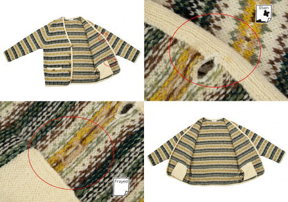 Papas Beige Wool Fair Isle Border Knit Cardigan Size M