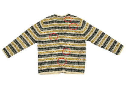 Papas Beige Wool Fair Isle Border Knit Cardigan Size M