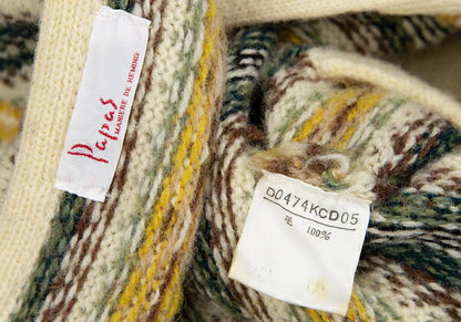 Papas Beige Wool Fair Isle Border Knit Cardigan Size M
