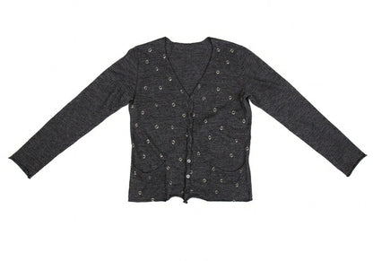 JURGEN LEHL Babaghuri V-Neck Dot Pocket Cardigan Gray Size M