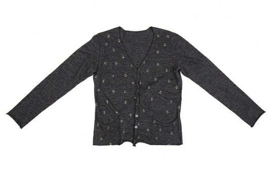 JURGEN LEHL Babaghuri V-Neck Dot Pocket Cardigan Gray Size M