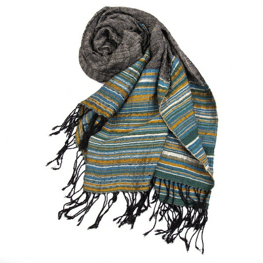 JURGEN LEHL Border Stripe Fringe Stole Multi Size FREE
