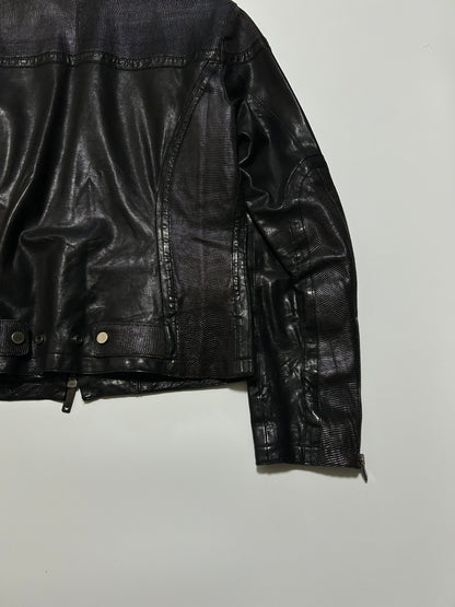EMPORIO ARMANI AW05 Cracked Leather Jacket Black Size 48