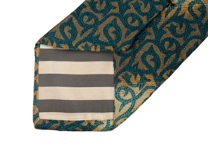 Jean Paul GAULTIER HOMME Silk Tribal Regimental Green Blue Tie