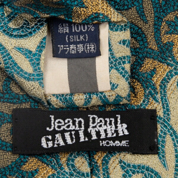 Jean Paul GAULTIER HOMME Silk Tribal Regimental Green Blue Tie