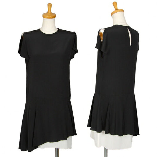 YOKO CHAN Silk Sleeve Cutout Layered Dress Black Size 38