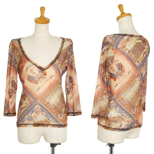 Jean's Paul GAULTIER Graphic Print Sheer Top Brown Size M