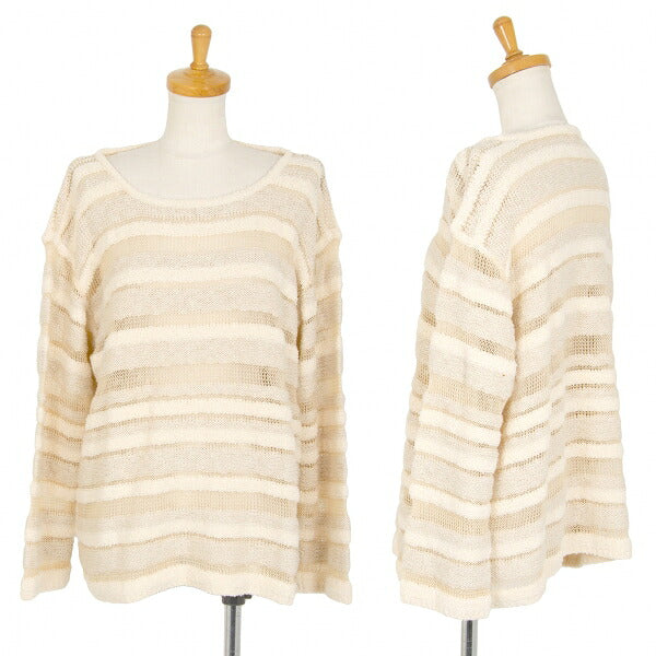 Plantation Openwork Border Knit Sweater Ecru Size M