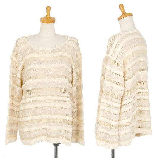 Plantation Openwork Border Knit Sweater Ecru Size M