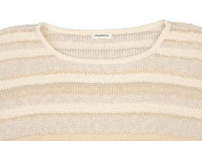 Plantation Openwork Border Knit Sweater Ecru Size M