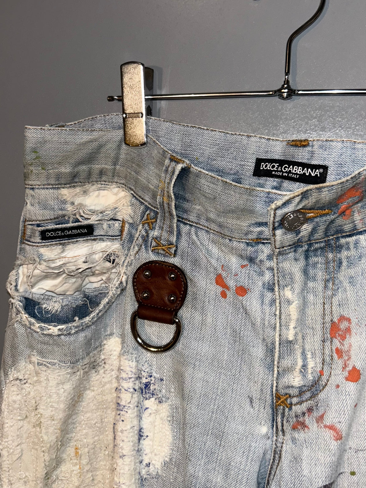 DOLCE&GABBANA Blue Paint Damage Jeans