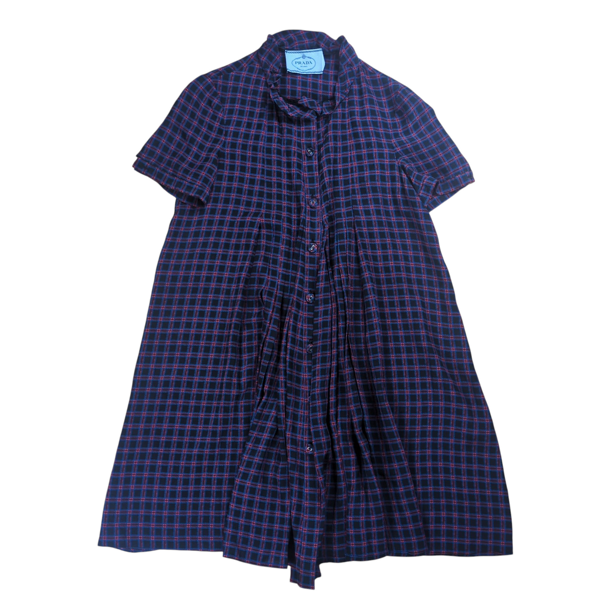 PRADA Check Pattern Frill Silk Shirt Dress Multi Size 42