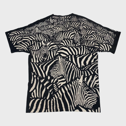 Liquid Blue 90s Zebra Art Overprint USA Made Tee Size L