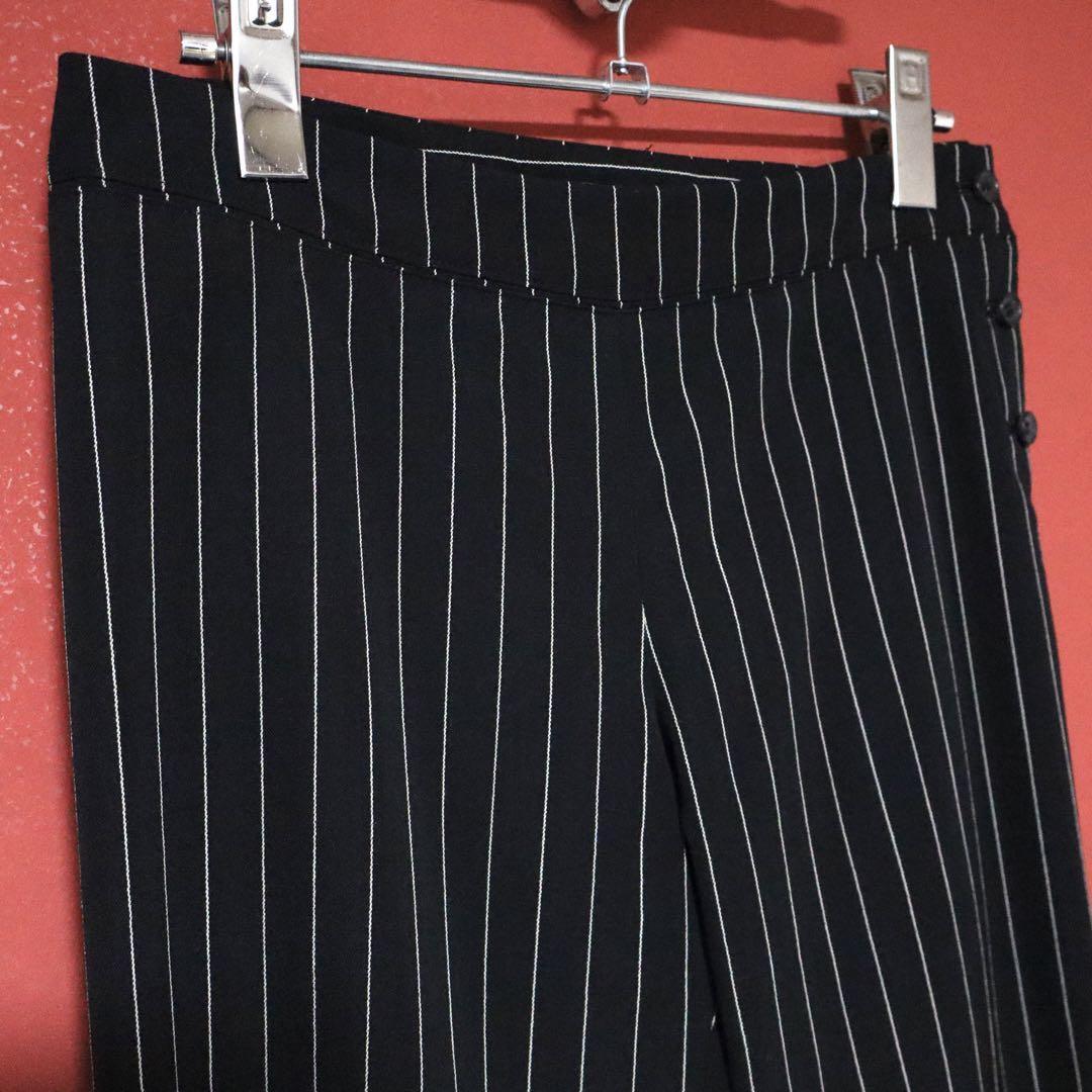 Issey Miyake Black Wool Button Design Striped Flare Size 1