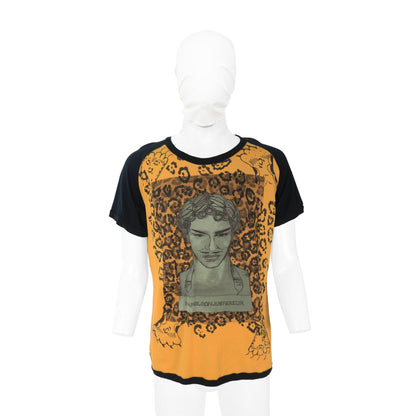 JOHNGALLIANO Stretch Cotton T-Shirt Yellow Black Size XL
