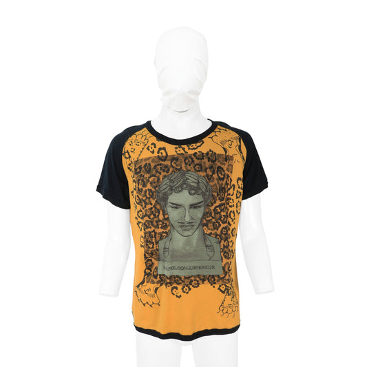 JOHNGALLIANO Stretch Cotton T-Shirt Yellow Black Size XL