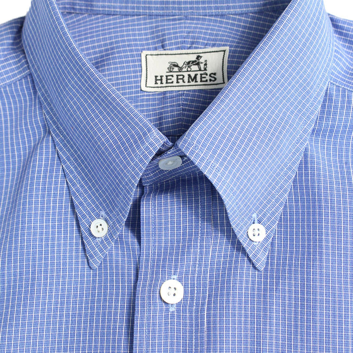 HERMES Cotton Long Sleeve Shirt Blue Size 40