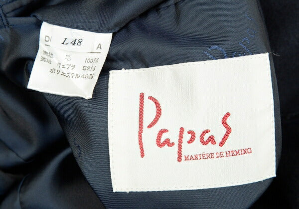 Papas Wool Long Chester Coat Navy Size L48