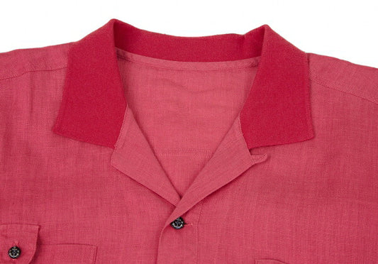 Papas Linen Rib Collar Short Sleeve Open Shirt Red Size 48M