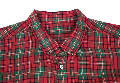 Papas Linen Check BD Shirt Red/Green Size L