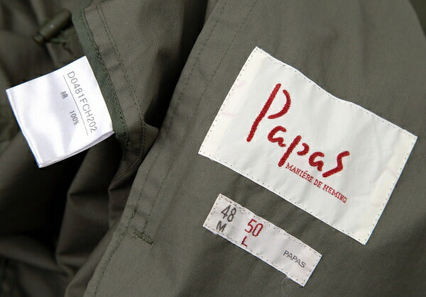 Papas Cotton 'P' Emb. Drawstring Long Jacket Olive Size 50L
