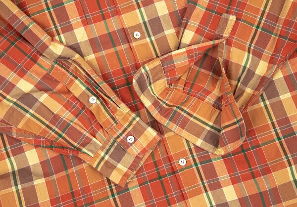 Papas Sleeve Panel Madras Check Shirt Orange Size L