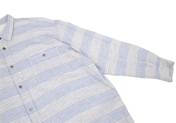 Papas Cotton Gauze Border Long Sleeve Shirt Gray Size 52LL
