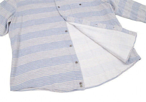 Papas Cotton Gauze Border Long Sleeve Shirt Gray Size 52LL