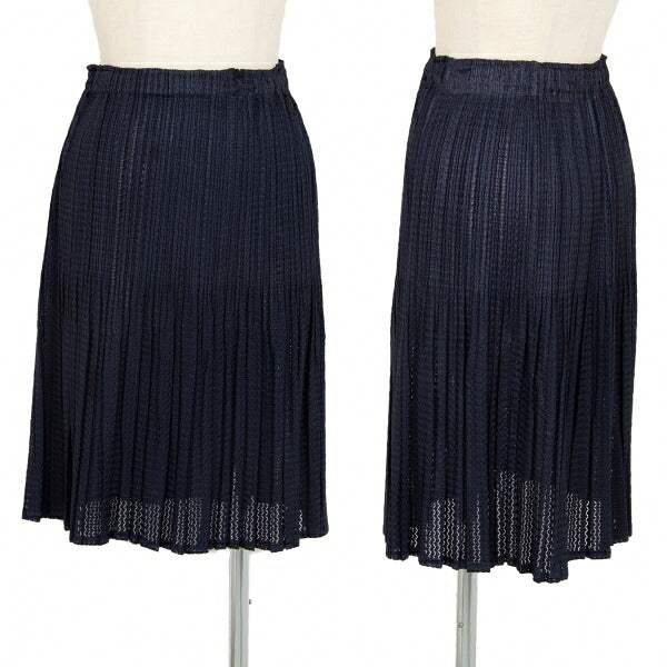 PLEATS PLEASE Sheer Zigzag Stripe Pleated Skirt Navy Size 3