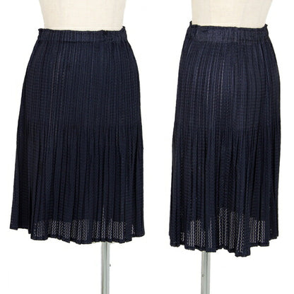 PLEATS PLEASE Sheer Zigzag Stripe Pleated Skirt Navy Size 3