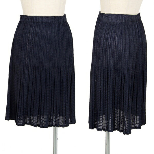 PLEATS PLEASE Sheer Zigzag Stripe Pleated Skirt Navy Size 3